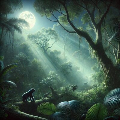 eerie night scene in jungle