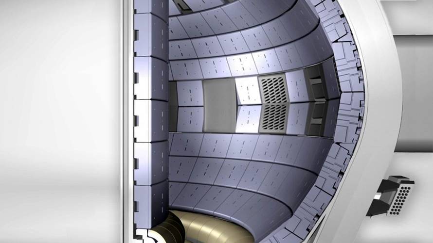 This cross section of ITER shows the inner walls of the fusion system. New experimental results suggest that sprinkling boron powder into the vessel could protect the inner walls from the plasma’s heat. Additionally, a new computer modeling framework shows the powder may only need to be sprinkled from one location. (Image credit: ITER Organization)