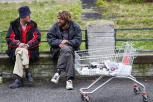 two men on a park bench