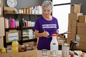 woman at food pantry