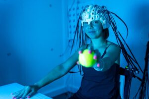 Optically Pumped Magnetometry Magnetoencephalography (OPM) devices are lightweight, wearable headsets that measure brain activity while allowing research volunteers to move freely and interact.