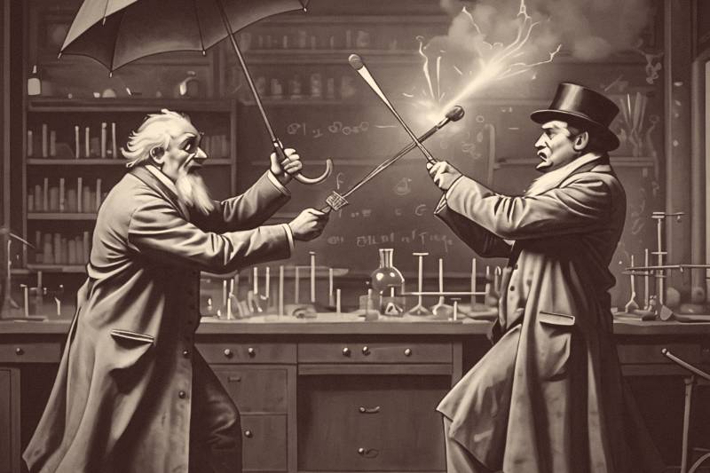 two scientists fighting in a lab