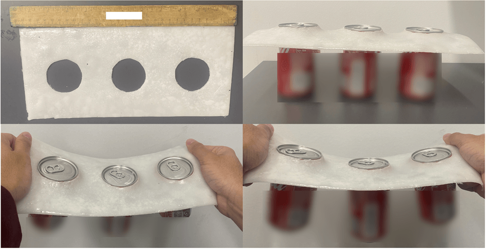 The Chung Lab’s biocompatible plastic substitute can be used as a replacement for beverage holder rings. Image/Chung Lab.