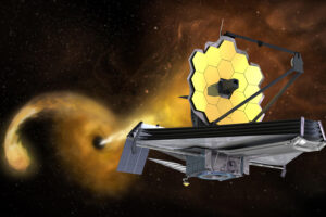 Astronomers at MIT, Columbia University, and elsewhere have used NASA’s James Webb Space Telescope to peer through the dust of nearby galaxies and into the aftermath of a black hole’s stellar feast. Credits:Credit: NRAO/AUI/NSF/NASA
