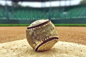antique baseball on pitcher's mound