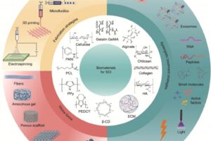 Biomaterials used in SCI repair. 3D: three-dimensional; GelMA: methacryloyl gelatin; ECM: extracellular matrix; HA: hyaluronic acid; β-CD: β-cyclodextrin; PEDOT: poly(3,4-ethylenedioxythiophene); PPy: polypyrrole; PCL: polycaprolactone; PANi: polyaniline.