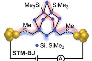 Electrode alignment with the red paths of the silicon molecule induce destructive quantum interference in the molecular wire.