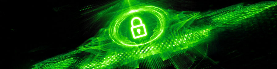 Green glowing vibrant quantum encryption, computer generated abstract fractal illustration, 3D rendering