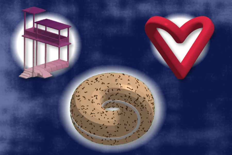 “Meschers” can create multi-dimensional versions of objects that break the laws of physics with convoluted geometries, such as buildings you might see in an M.C. Escher illustration (left) and objects that are shaded in impossible ways (center and right). Credits:Image: Alex Shipps/MIT CSAIL, using assets from Pixabay and the researchers