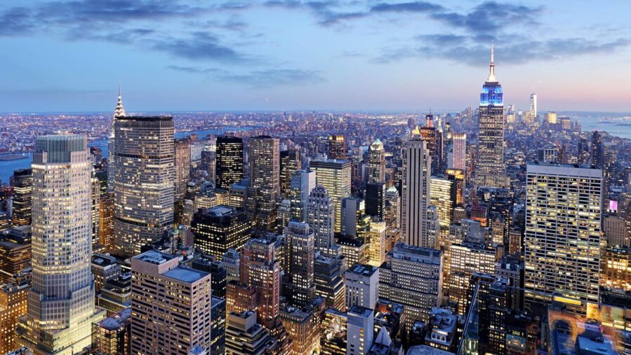 Modern cityscape at dusk