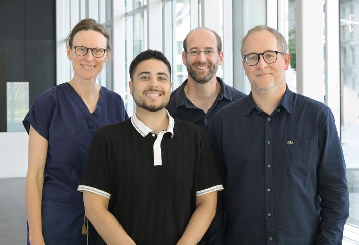Dr. Madeleine Durand (CRCHUM researcher), Mehdi Benlarbi (doctoral student in Finzi's lab and co-first author), Andrés Finzi (CRCHUM researcher), and Jonathan R