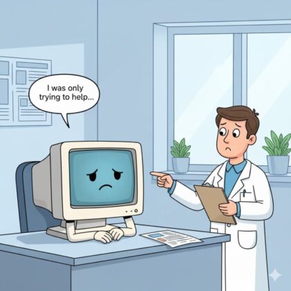 chastened llm being scolded by physician. the llm says, I was only trying to help!