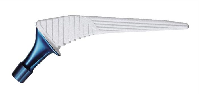 This type of stem was found to be better at preventing early femoral fracture after total hip replacement than flat-tapered wedge stems.