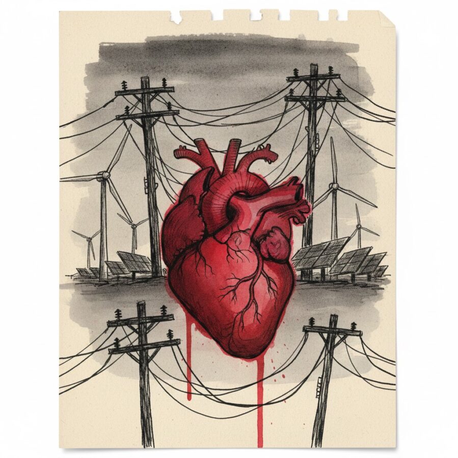 abstract illustration of a human heart and power lines