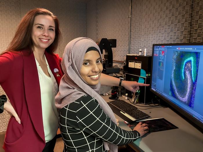 Senior author Shannon Farris (left) and first author Renesa Tarannum of the Fralin Biomedical Research Institute at VTC reported new findings in the Society for