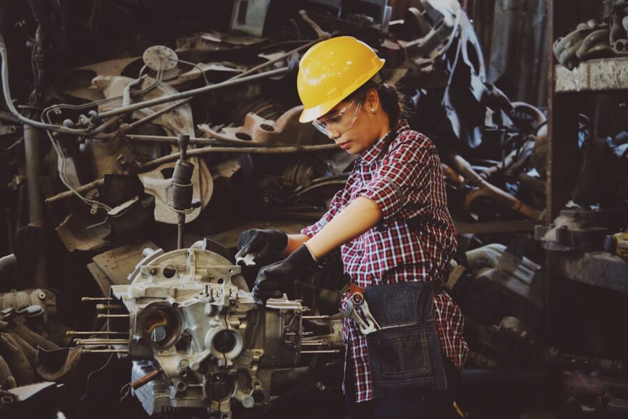 woman in hard hat working