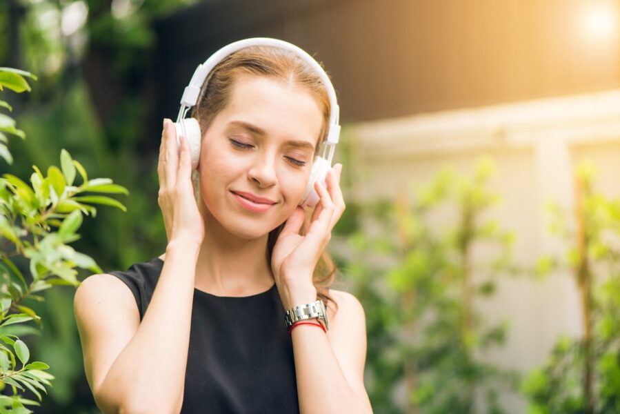 woman listening with headphones