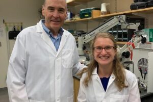 Mark Bear and Sara Kornfeld-Sylla in Bear's lab at The Picower Institute for Learning and Memory at MIT.