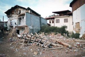 damaged homes from earthquake