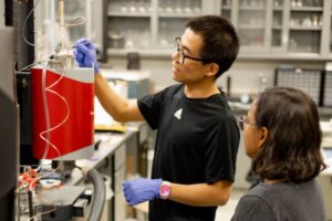 Chuancheng Duan measuring water uptake thermodynamics using a combination of thermogravimetric analysis, differential scanning calorimetry , and mass spectrometry.