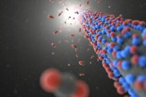 This image created using Gemini Pro, depicts an activated carbon fiber functionalized with amine groups (–NH2) at adjacent positions. This arrangement improves the energy efficacy of key interactions, enabling the desorption of captured carbon dioxide at lower temperatures.