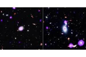 This pair of images represents an extraordinarily large survey of galaxies studying slowdown of the growth of supermassive black holes from about ten billion years ago, when the growth of these black holes was at its peak, to today.