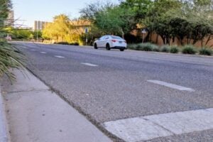 Asphalt covers McAllister Avenue on Arizona State University's Tempe campus. Photo by Joanna Allhands/ASU