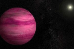 This artistic illustration of the Pink Planet, or GJ504b, orbiting its host star. Astronomers think the object is pink because it's incredibly old (between 2.5 billion and 4 billion years old) and cold.