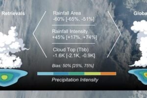 Relative to satellite retrievals, the key common biases of global kilometer-scale models in representing the convective and fine-scale precipitation characteristics of mesoscale convective systems.