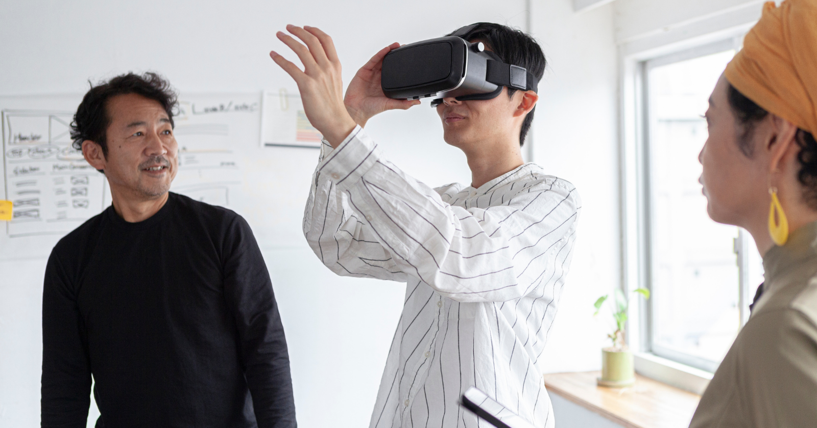 Person using a virtual-reality headset in an office