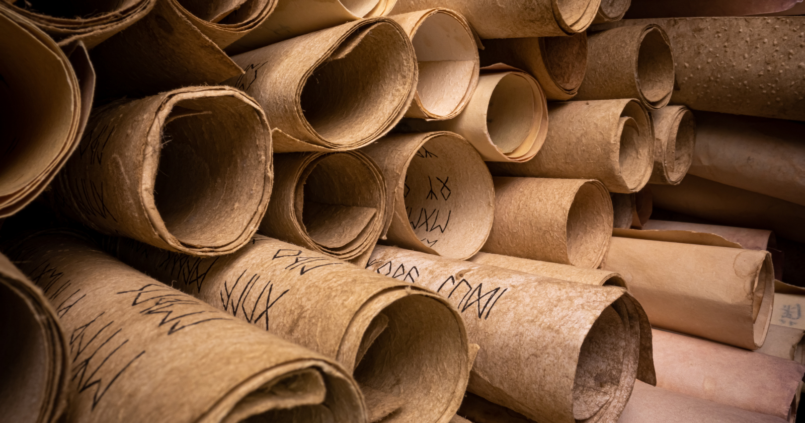 Stack of rolled papyrus scrolls