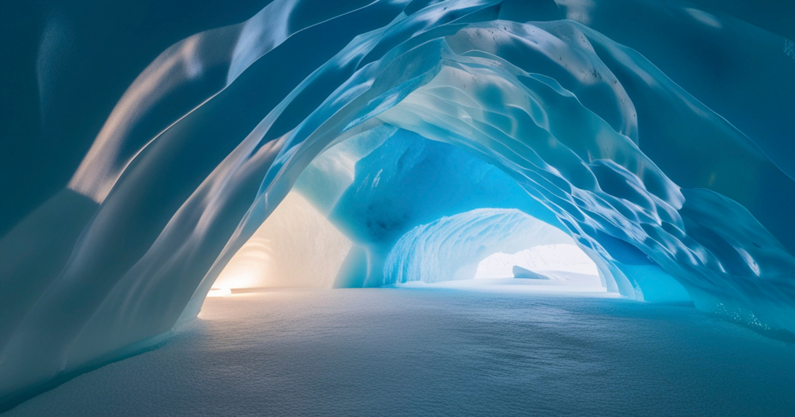 Interior of a blue glacial ice cave