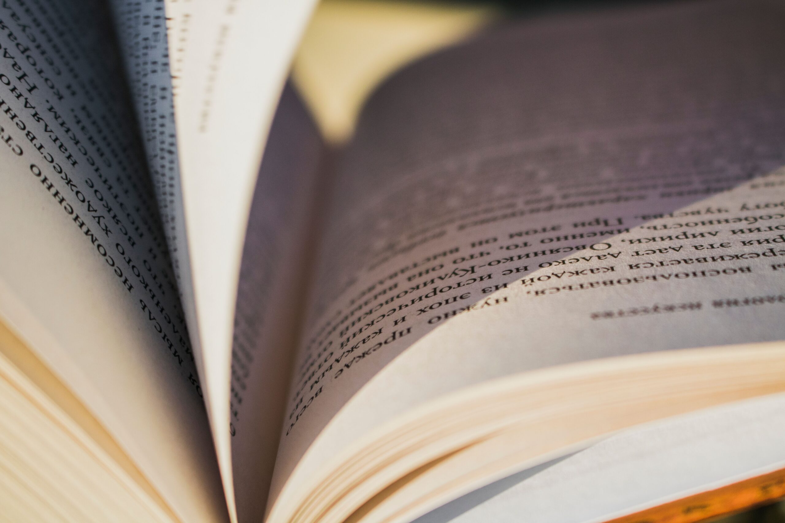 Close-up of the printed pages of an open book