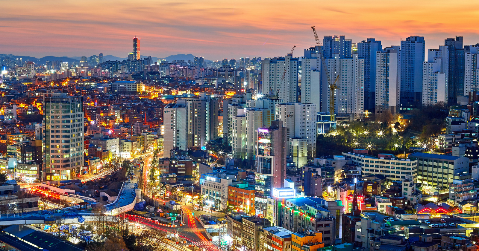 South Korean city skyline at dusk
