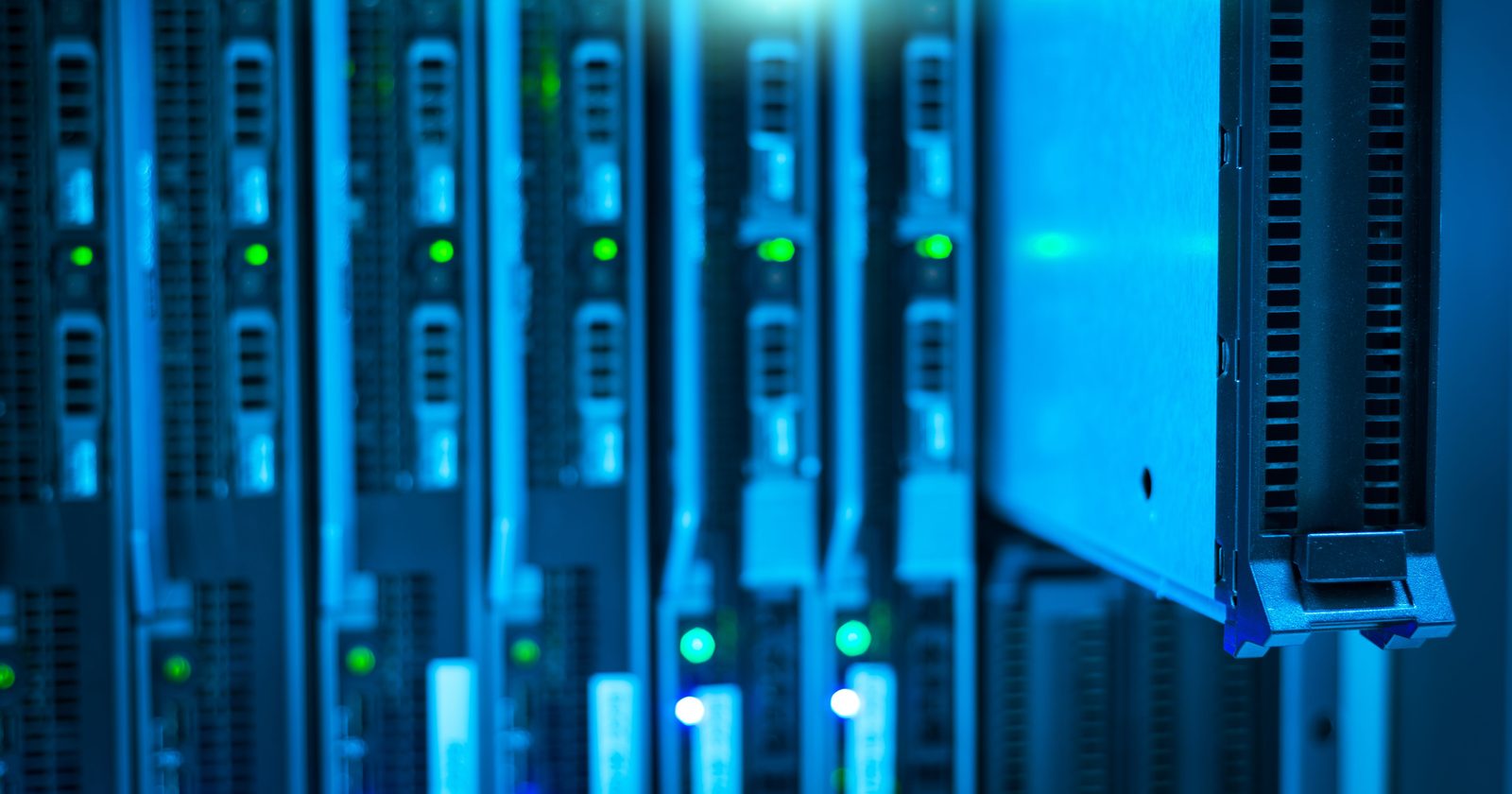 Detailed view of a server rack with a focus on technology and data storage.