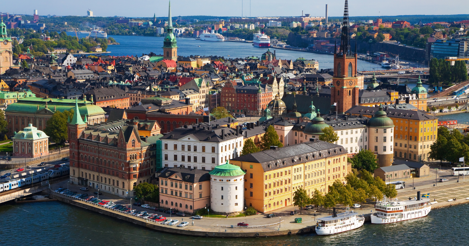 Aerial view of Stockholm's waterfront and historic centre