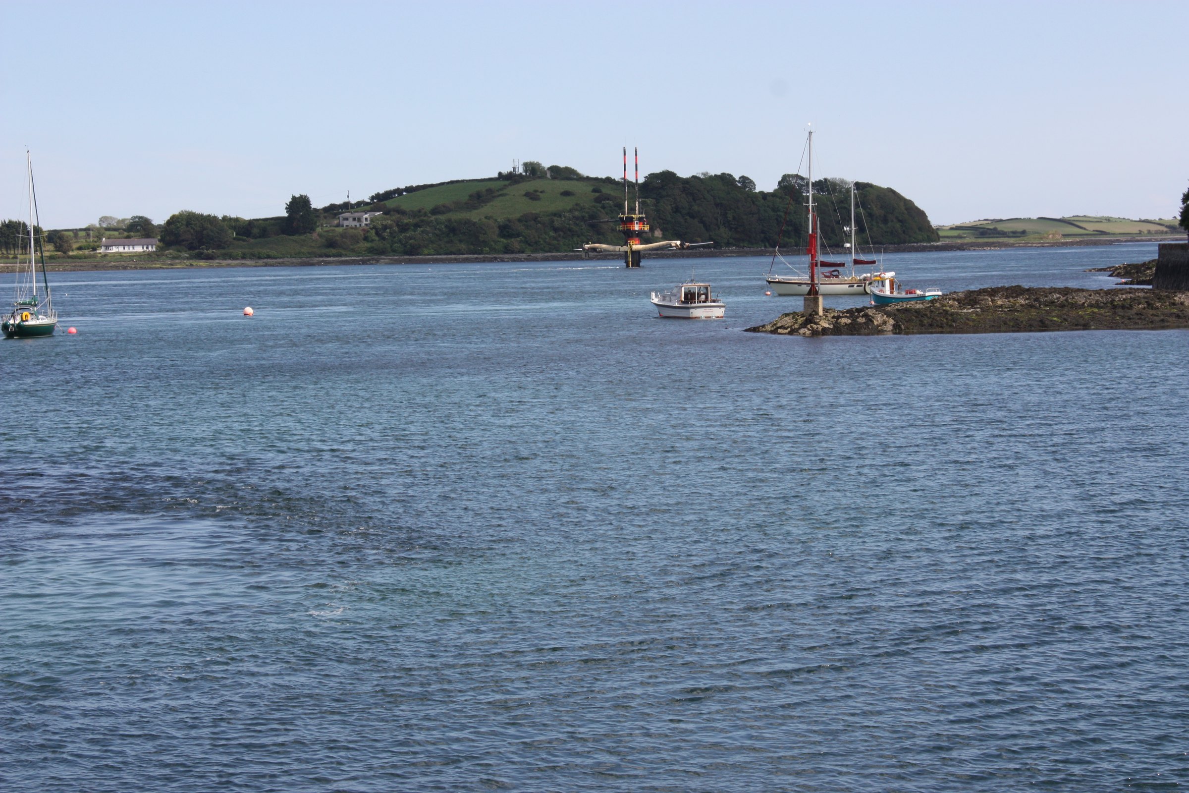 The SeaGen tidal power plant standing in the water at Strangford, Northern Ireland